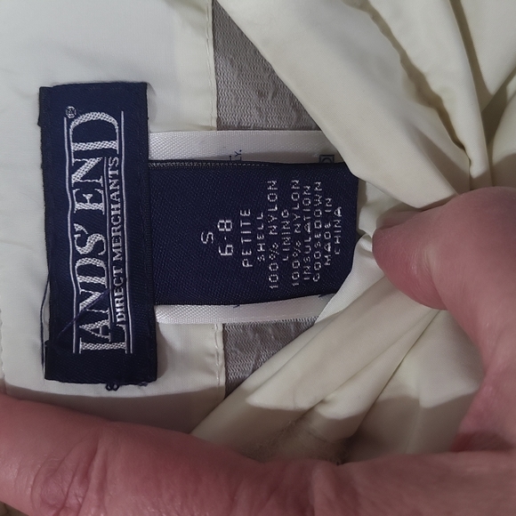 LANDS' END Ivory Blue Reversible Nylon & Down Puffer Coat with Detachable Hood - Picture 3 of 15